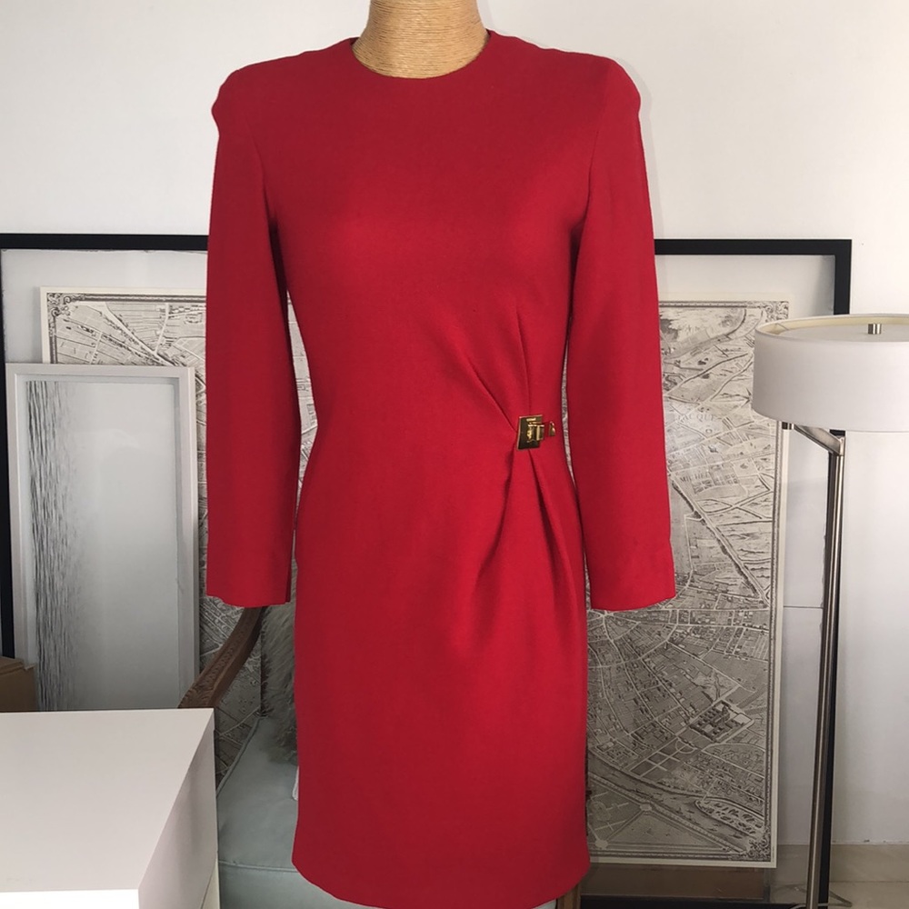 CELINE Pure Wool Red Dress Size 4